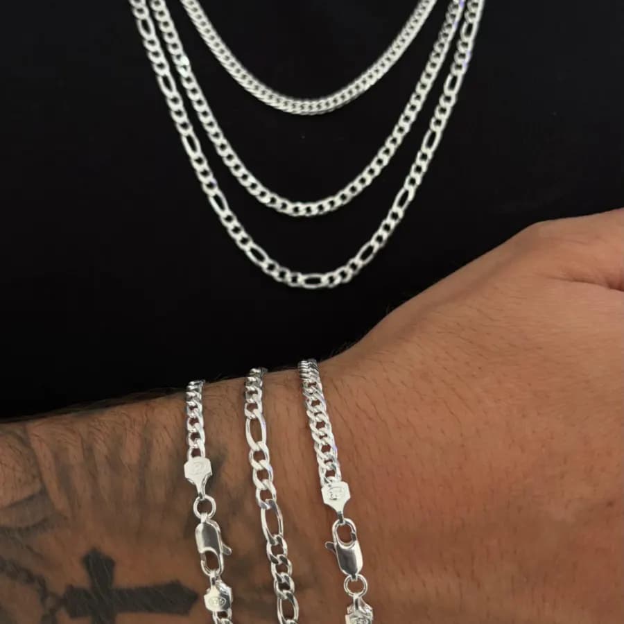 Corrente e Pulseira - Modelo 4mm/ 70cm - Prata Italiana