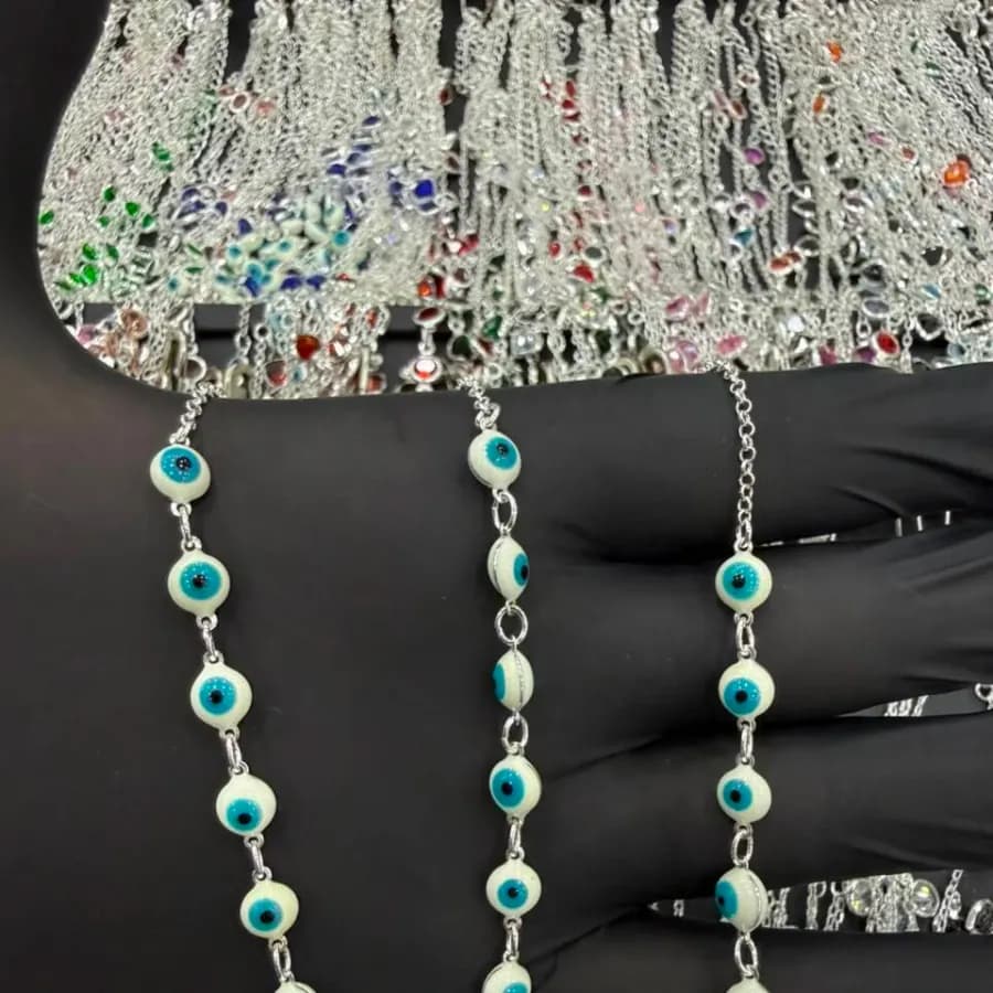 Conjunto Olho Grego (choker e Pulseira) - Prata 925