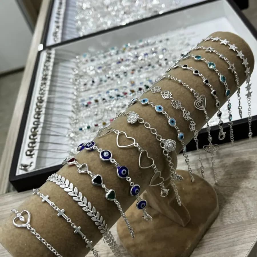 Kit com 3 Pulseiras Femininas - Prata Italiana